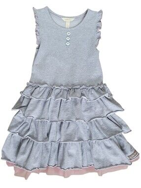 Matilda Jane Girls Pink Tulle Ruffle Twirl Gray Cotton Sleeveless Dress Size 6